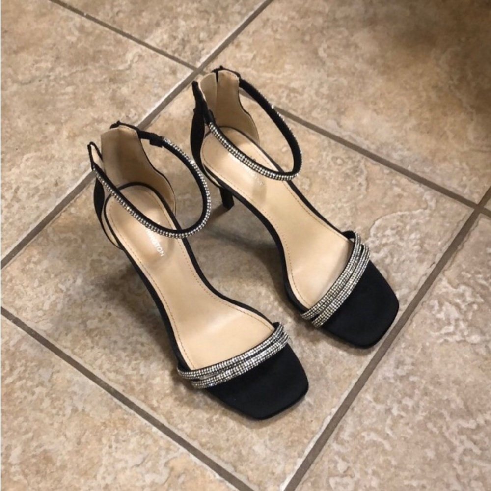 Elegant Black Women's Heels with Rhinestone Accents